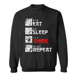 Eat Sleep Anime Repeat Manga Japan Kanji Weeb Vintage Anime Sweatshirt - Seseable