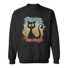 Funky Vintage Retro Cat Silhouette Black Sweatshirt - Seseable