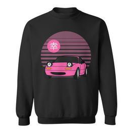 Retro Sonnenuntergang & Sportwagen Grafik Sweatshirt, Stilvoller Print - Seseable