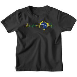 Brazil Flag Heartbeat Kinder Tshirt - Seseable