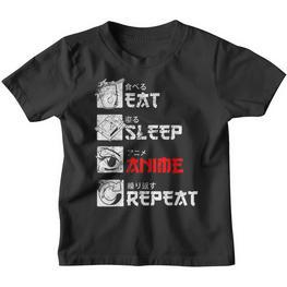 Eat Sleep Anime Repeat Manga Japan Kanji Weeb Vintage Anime Kinder Tshirt - Seseable