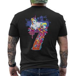 7 Geburtstag 7 Siebenjähriges Mädchen Happy Number Einhorn T-Shirt mit Rückendruck - Seseable