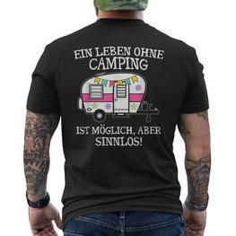 Camping-Leben Essentials Kurzärmliges Herren-T-Kurzärmliges Herren-T-Shirt: Camper Van Motiv, Sinnlos ohne Camping - Seseable