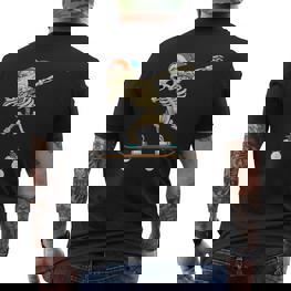 Dabbing Skeleton Skater Black T-Shirt mit Rückendruck - Seseable