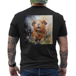 Meerschweinchen Blumen Aquarell Illustration Grafik T-Shirt mit Rückendruck - Seseable