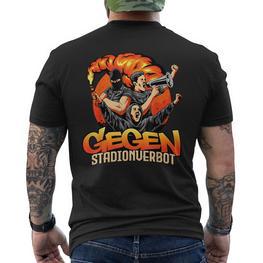 Schwarzes Kurzärmliges Herren-T-Kurzärmliges Herren-T-Shirt Gegen Stadionverbot, Feuer-Design Grafik-Print - Seseable