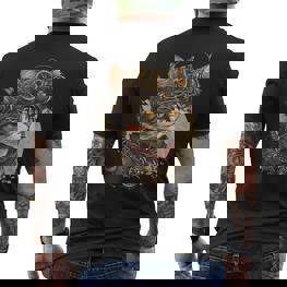 Steampunk Cat Kitten Steam Punk T-Shirt mit Rückendruck - Seseable