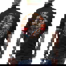 Steampunk Cat Retro Sunset Glasses Hat And Watches T-Shirt mit Rückendruck - Seseable