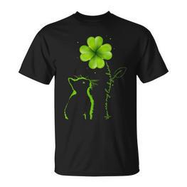 Du Bist Mein Glücksbringer Cat Clover St Patrick Black T-Shirt - Seseable