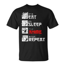 Eat Sleep Anime Repeat Manga Japan Kanji Weeb Vintage Anime T-Shirt - Seseable