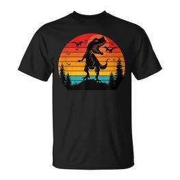 Vintage T-Rex Dinosaurier März Retro Sonnenuntergang Dinosaurier T-Shirt - Seseable