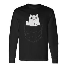 Cat Middle Finger Pocket Cat Gray Langarmshirts - Seseable De