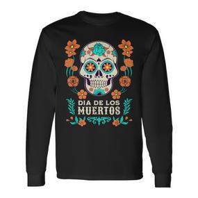 Dia De Los Muertos Mexico Sugar Skull Black S Langarmshirts - Seseable De