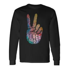 Peace Hand Sign Peace Sign Vintage Hippie Langarmshirts - Seseable De