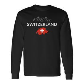 Switzerland Flag Hiking Holiday Switzerland Swiss Flag Langarmshirts - Seseable De