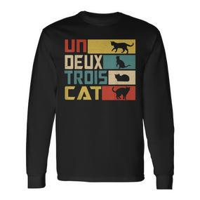 Un Deux Trois Cat French Word Game Cat Langarmshirts - Seseable De