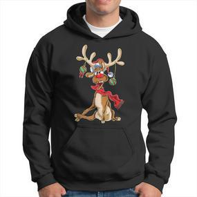 Reindeer Christmas Antlers Short Sleeve Hoodie - Seseable De