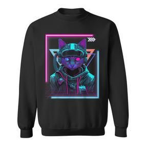 Cyberpunk Cat Kitty Punker Futuristic Cyber Punk Sweatshirt - Seseable De