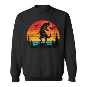 Vintage T-Rex Dinosaurier März Retro Sonnenuntergang Dinosaurier Sweatshirt - Seseable De