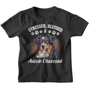 Australian Shepherd Stressed Blessed Aussie Lustig Besitzer Kinder Tshirt - Seseable De