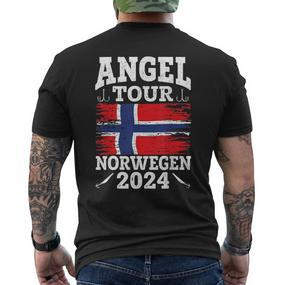 Angel Tour Norway 2024 Fishing Team Norway Flag Angler T-Shirt mit Rückendruck - Seseable De