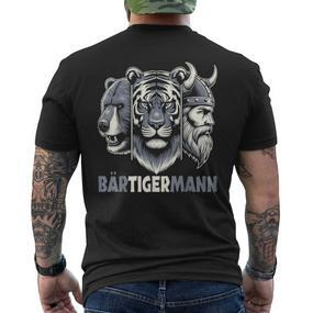 Bärtigermann Viking Beard Full Beard Tiger Man Black T-Shirt mit Rückendruck - Seseable De