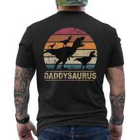 Daddysaurus Papa Von Drei Kinder Dino Triplets Children's T-Shirt mit Rückendruck - Seseable De