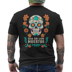 Dia De Los Muertos Mexico Sugar Skull Black S T-Shirt mit Rückendruck - Seseable De