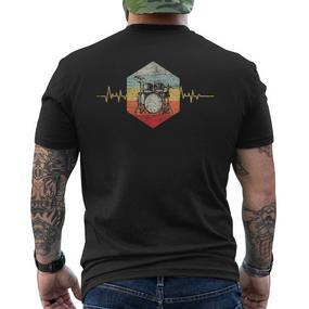 Drummer Retro Heartbeat Drum Kit T-Shirt mit Rückendruck - Seseable De