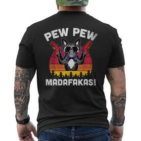 Frenchie Pew Pew Madafakas Vintage French Bulldog Church T-Shirt mit Rückendruck - Seseable De