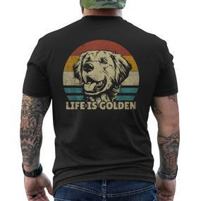 Golden Retriever Dog Life Is Golden Retro Vintage T-Shirt mit Rückendruck - Seseable De