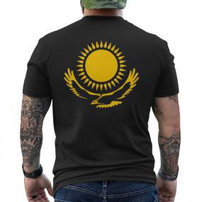 Kazakhstan Flag Symbol Golden Sun Eagle Proud T-Shirt mit Rückendruck - Seseable De