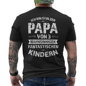 Men's Ich Bin Stolzer Papa Von 3 Kinder Papa 3 Black T-Shirt mit Rückendruck - Seseable De
