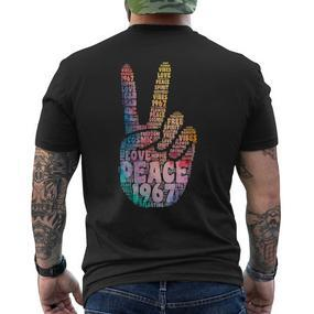 Peace Hand Sign Peace Sign Vintage Hippie T-Shirt mit Rückendruck - Seseable De