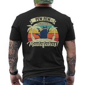 Pew Pew Madafakas Vintage Cat Fun T-Shirt mit Rückendruck - Seseable De