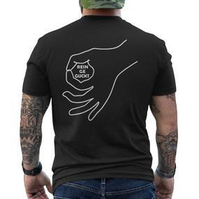 Reingegucke Reingegekuckt Game Hand Sign Back Print Fun T-Shirt mit Rückendruck - Seseable De