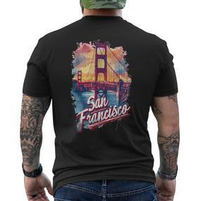 San Francisco Golden Gate Bridge Watercolour Souvenir T-Shirt mit Rückendruck - Seseable De