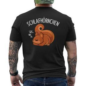 Schlafhörnchen Squirrel Sleep Pyjama Slogan Black T-Shirt mit Rückendruck - Seseable De