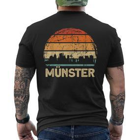 Vintage Münster Skyline Sonnenuntergang Kurzärmliges Herren-T-Kurzärmliges Herren-T-Shirt, Retro Design Tee - Seseable De