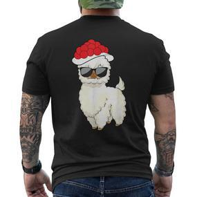 Weihnachtslama Unisex Kurzärmliges Herren-T-Kurzärmliges Herren-T-Shirt mit Sonnenbrille & Weihnachtsmütze - Seseable De