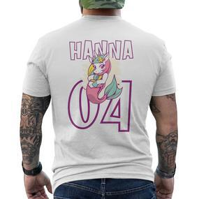 Personalisiertes Einhorn-Geburtstagsshirt Hanna 04, Weiß mit Name & Zahl Kurzärmliges Herren-T-Shirt - Seseable De