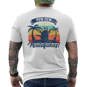 Pew Pew Madafakasintage Cat Fun S T-Shirt mit Rückendruck - Seseable De
