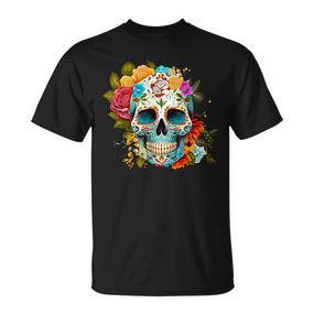 Dia De Los Muertos Decorative Mexican Head Sugar Skull T-Shirt - Seseable De