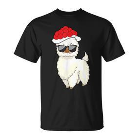 Weihnachtslama Unisex T-Shirt mit Sonnenbrille & Weihnachtsmütze - Seseable De