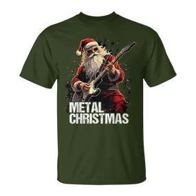Metal Christmas Christmas Santa Guitar T-Shirt - Seseable De