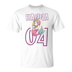 Personalisiertes Einhorn-Geburtstagsshirt Hanna 04, Weiß mit Name & Zahl - Seseable De