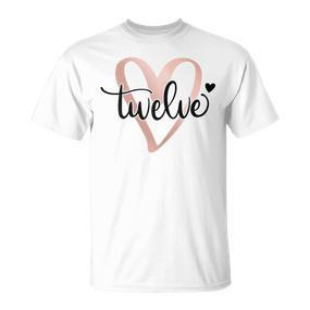Twelve Zwölf Herz Schriftzug 12 Geburtstag 12 Jahre Mädchen T-Shirt - Seseable De