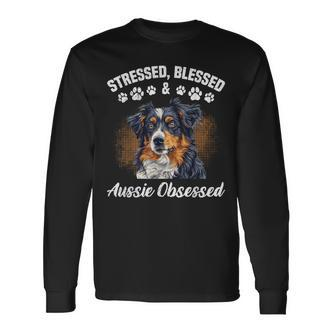 Australian Shepherd Stressed Blessed Aussie Lustig Besitzer Langarmshirts - Seseable De