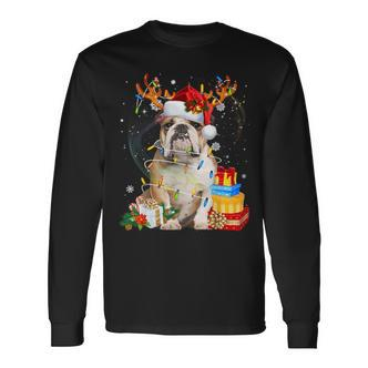 English Bulldog Christmas Dog Reindeer Langarmshirts - Seseable De