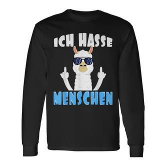 Ich Hasse Menschen Alpaca And Lama With Middle Finger S Langarmshirts - Seseable De